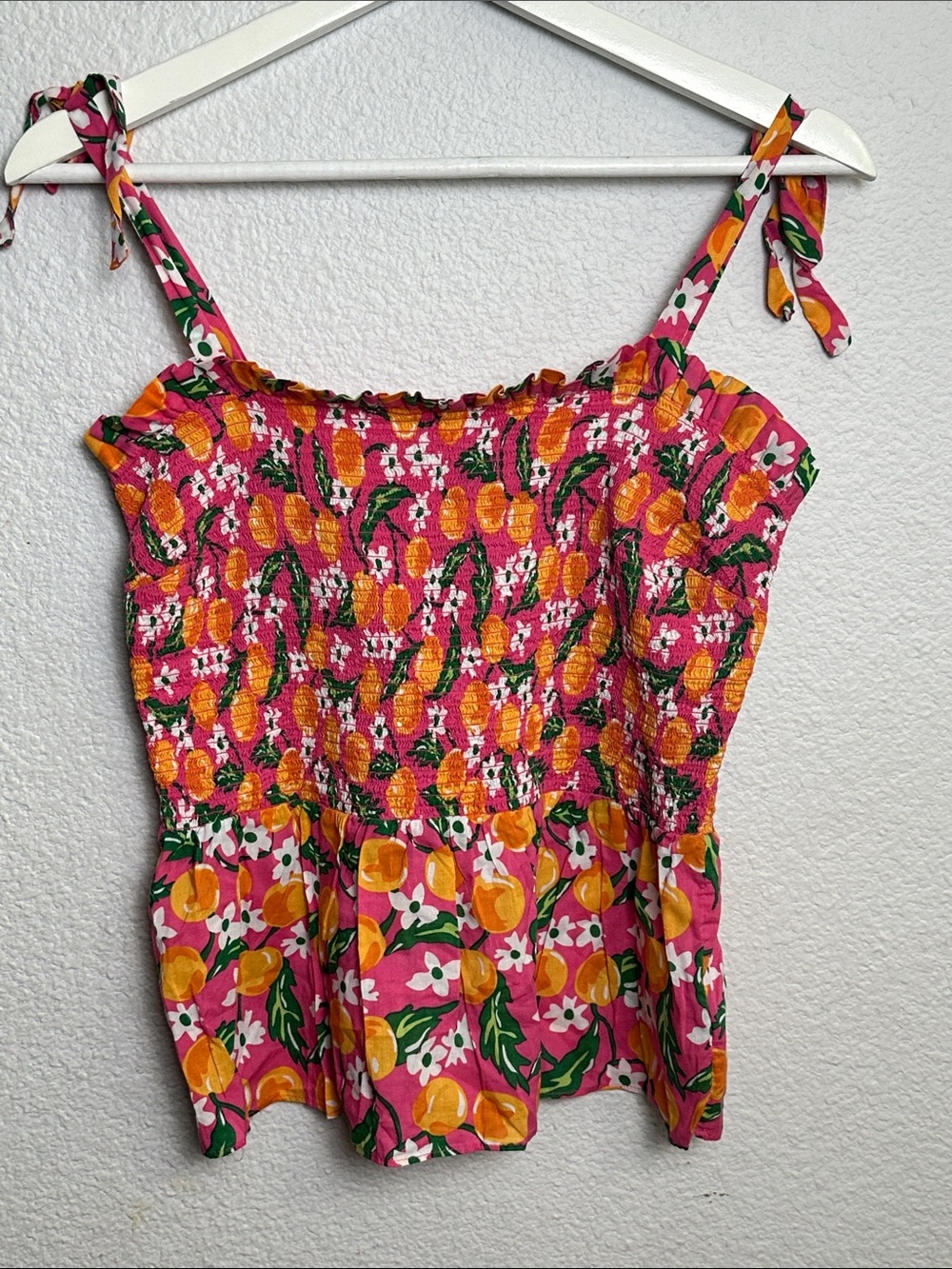 Draper James Orange Floral Smocked Top Sleeveless Pink Womens Medium
